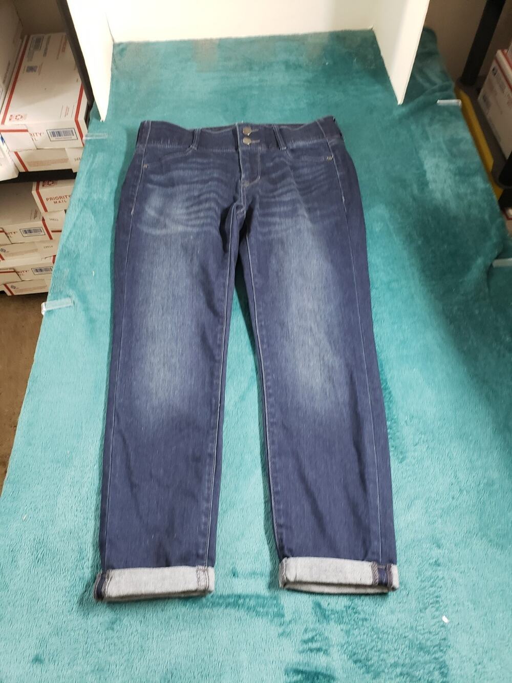 Apt 9 Jeans Size 10 Petite Women Blue Pants Stretch Elastic Waist Cuffed Ankle